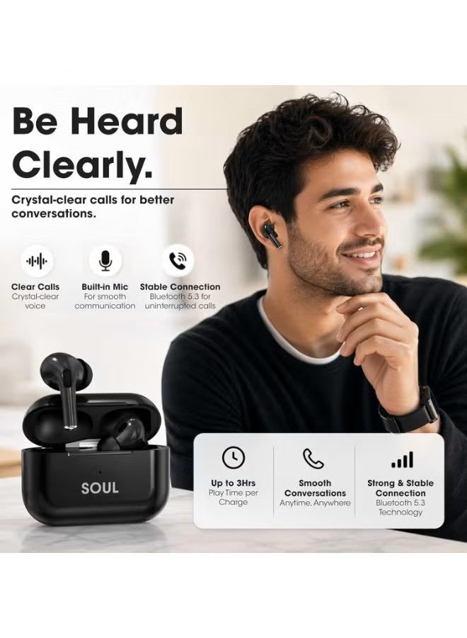 إكسيل سماعات أذن Xcell SOUL18 Air Pro اللاسلكية بالكامل مع ميكروفون، وتقنية Bluetooth 5.3، وصوت ستيريو بجهير عميق (Deep Bass)، وتحكم باللمس، ومقاومة للماء بمعيار IPX4، واقتران تلقائي، وشحن عبر منفذ USB-C، وتصميم داخل الأذن، متوافقة مع iOS وAndroid - لون أسود. - Image 4