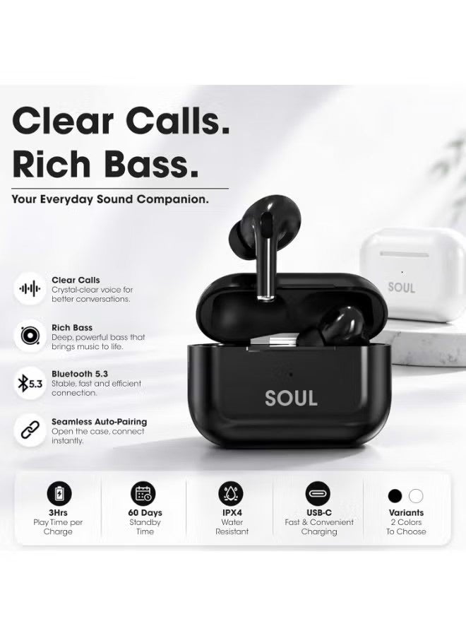 إكسيل سماعات أذن Xcell SOUL18 Air Pro اللاسلكية بالكامل مع ميكروفون، وتقنية Bluetooth 5.3، وصوت ستيريو بجهير عميق (Deep Bass)، وتحكم باللمس، ومقاومة للماء بمعيار IPX4، واقتران تلقائي، وشحن عبر منفذ USB-C، وتصميم داخل الأذن، متوافقة مع iOS وAndroid - لون أسود. - Image 1