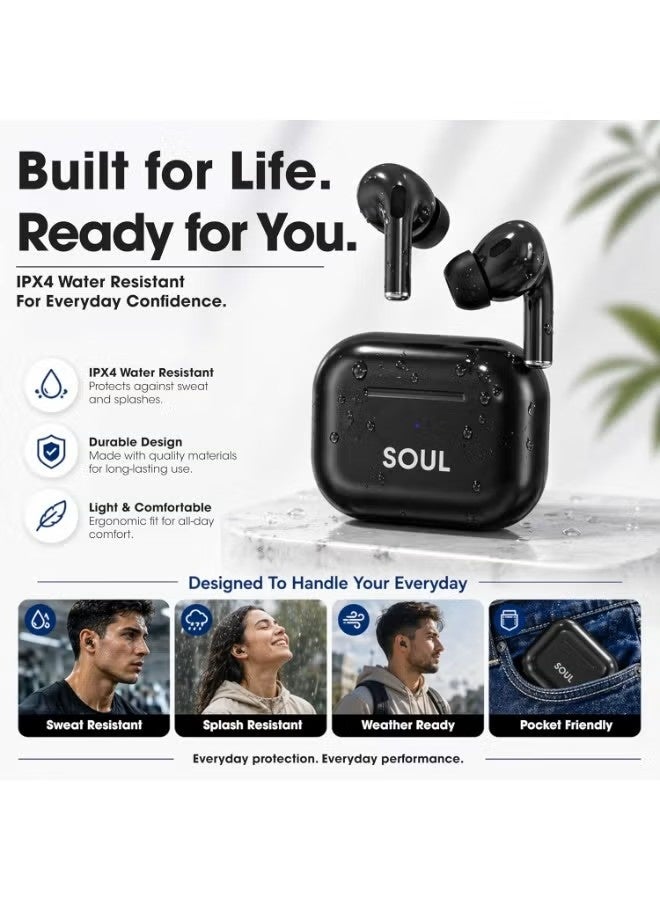 إكسيل سماعات أذن Xcell SOUL18 Air Pro اللاسلكية بالكامل مع ميكروفون، وتقنية Bluetooth 5.3، وصوت ستيريو بجهير عميق (Deep Bass)، وتحكم باللمس، ومقاومة للماء بمعيار IPX4، واقتران تلقائي، وشحن عبر منفذ USB-C، وتصميم داخل الأذن، متوافقة مع iOS وAndroid - لون أسود. - Image 5