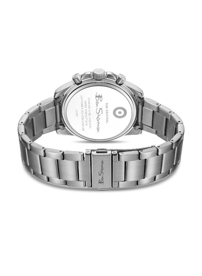 Ben Sherman Liverpool  Black Dial Stainless Steel Bracelet Chronograph Watch for Men, 44mm - Image 3