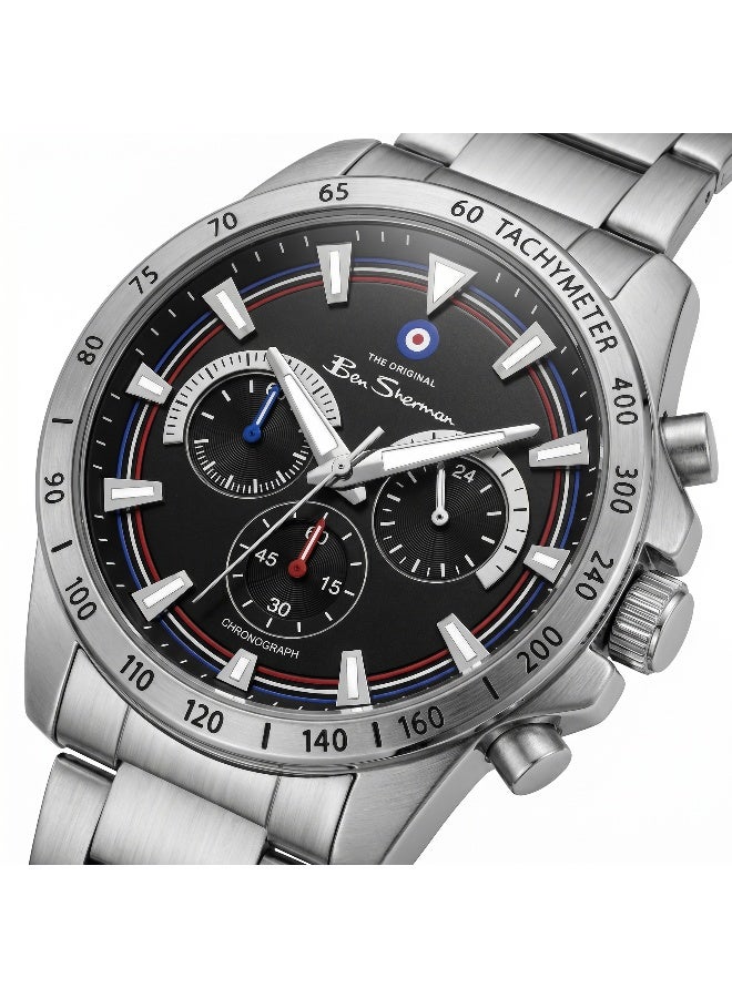 Ben Sherman Liverpool  Black Dial Stainless Steel Bracelet Chronograph Watch for Men, 44mm - Image 2