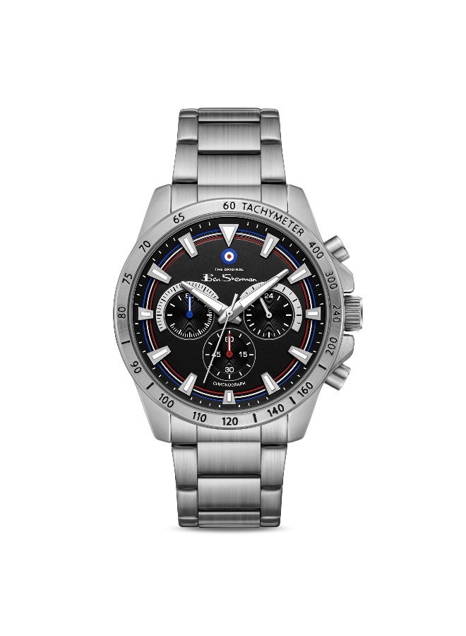 Ben Sherman Liverpool  Black Dial Stainless Steel Bracelet Chronograph Watch for Men, 44mm - Image 1