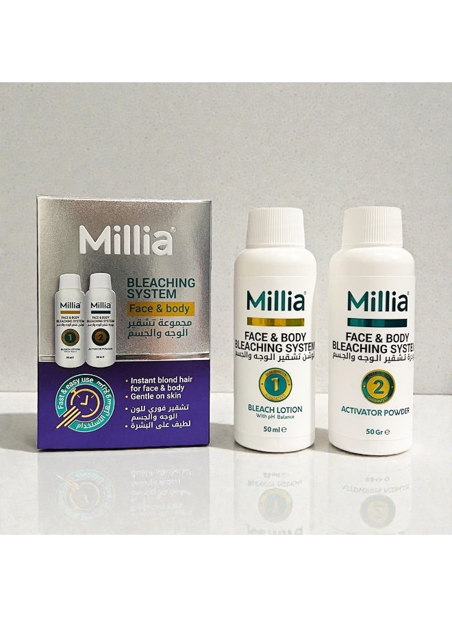 Millia Facial & Body Bleaching System 2 x 50g – Gentle Blonde Hair Lightening Cream for Face & Body