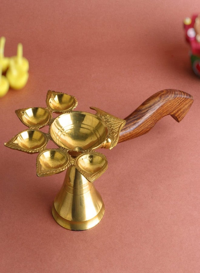 Craftsman Brass 1 Pc. Aarti Arti Pooja Diya Decoration Brass Jyot Jyoti Pujan Dia Oil Lamp Puja Lamp Kutthu Vilakku for Home and Temple Traditional Indian Deepawali Gift Items (Design 1) - Image 2