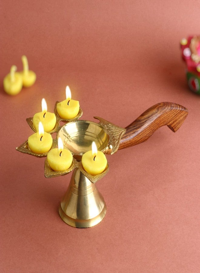 Craftsman Brass 1 Pc. Aarti Arti Pooja Diya Decoration Brass Jyot Jyoti Pujan Dia Oil Lamp Puja Lamp Kutthu Vilakku for Home and Temple Traditional Indian Deepawali Gift Items (Design 1) - Image 1