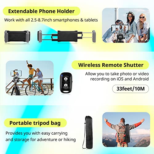 Sensyne 64" Camera Tripod Stand, Versatile Phone & iPad Tripod with Wireless Remote and 2-in-1 Phone Holder for Selfie/Video Recording/Photo/Live Stream/Vlog - Image 5