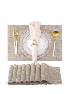 Y&D Placemats Set of 4 Heat Resistant Stain Anti-Water Non-Slip for Dining Table Washable Durable PVC Place Mats Weave Vinyl Table (Beige)  - Image 1