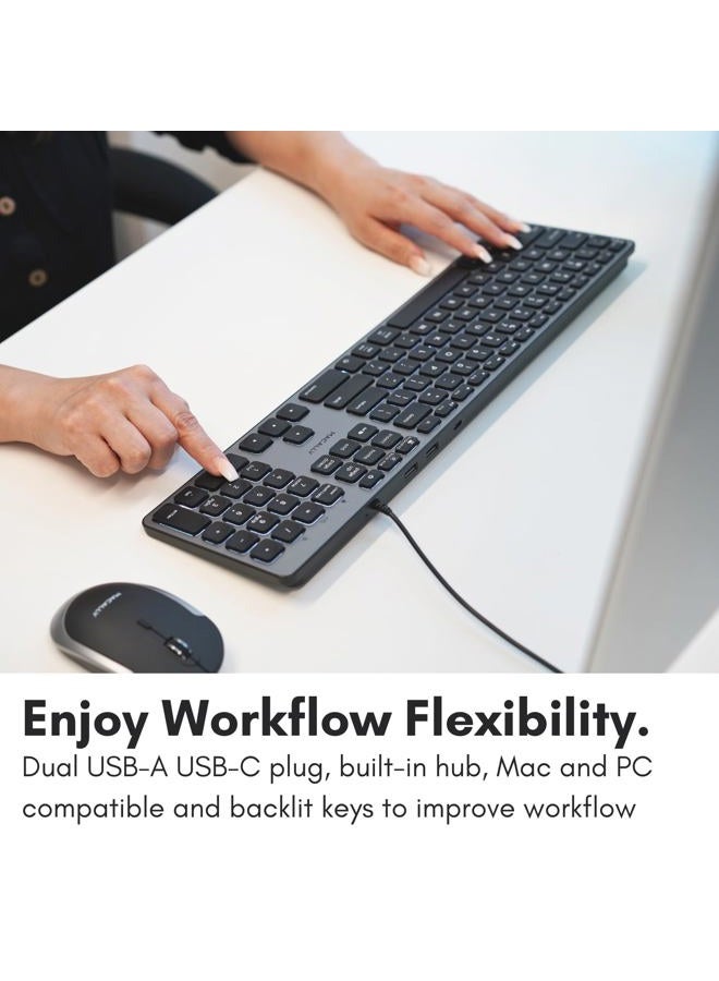 MACALLY Wired Keyboard for Mac with USB Hub (2X USB-A / 1x USB-C) - Compatible Backlit Apple Keyboard with Dual Interface - Auto OS Detection for Mac, MacBook Pro/Air, iMac, PC, Android, iPad, iOS - Image 2