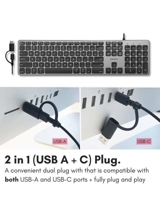 MACALLY Wired Keyboard for Mac with USB Hub (2X USB-A / 1x USB-C) - Compatible Backlit Apple Keyboard with Dual Interface - Auto OS Detection for Mac, MacBook Pro/Air, iMac, PC, Android, iPad, iOS - Image 3