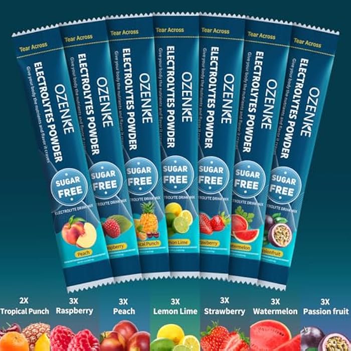 OZENKE Electrolytes Powder Packets, Hydration Packets, Electrolytes Powder No Sugar, Portable Electrolyte Drink Mix for Rapid Hydration, Sugar Free & Low Sodium | 0 Calorie | 7 Flavors | 20 Sticks - Image 3