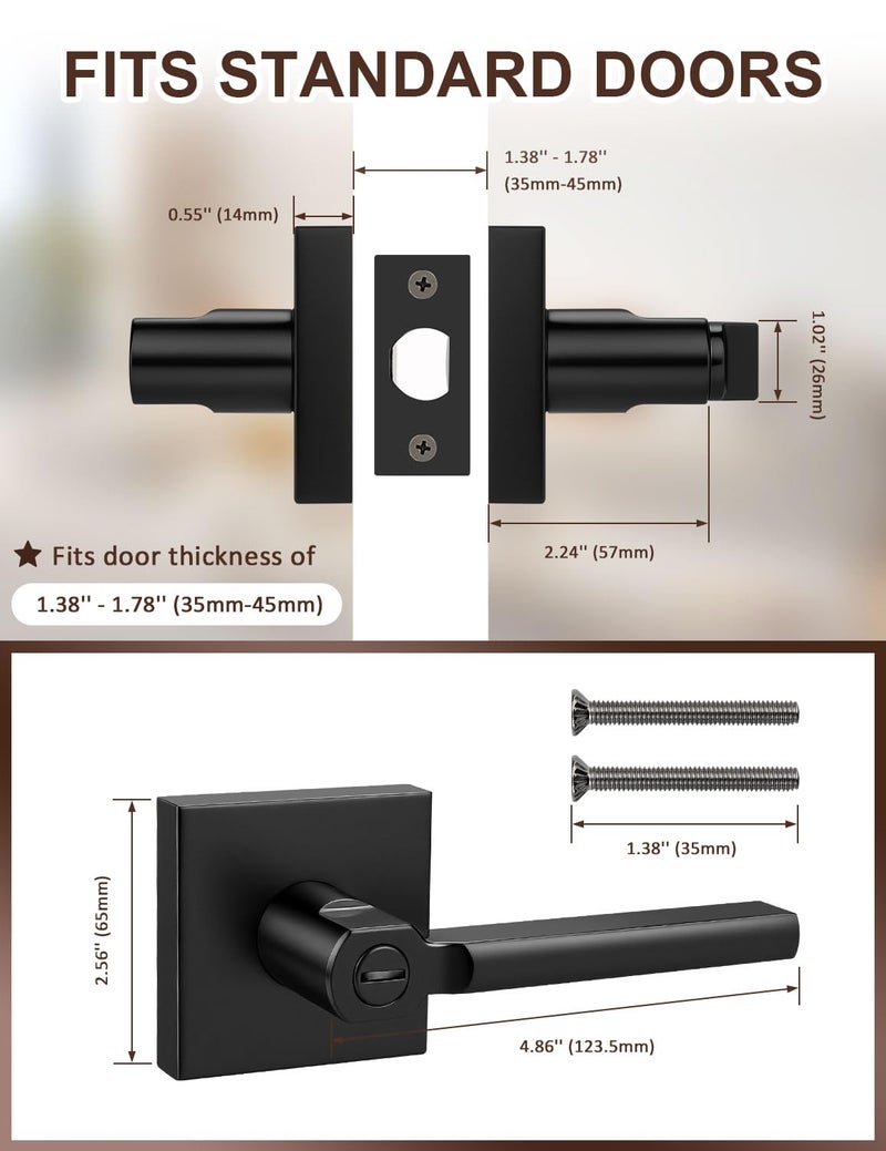 Tinewa 10 Pack Square Privacy Matte Black Door Levers Locksets, Bed/Bath Door Levers Keyless Interior Handles, Reversible for Right & Left Sided Doors Modern Style - Image 4