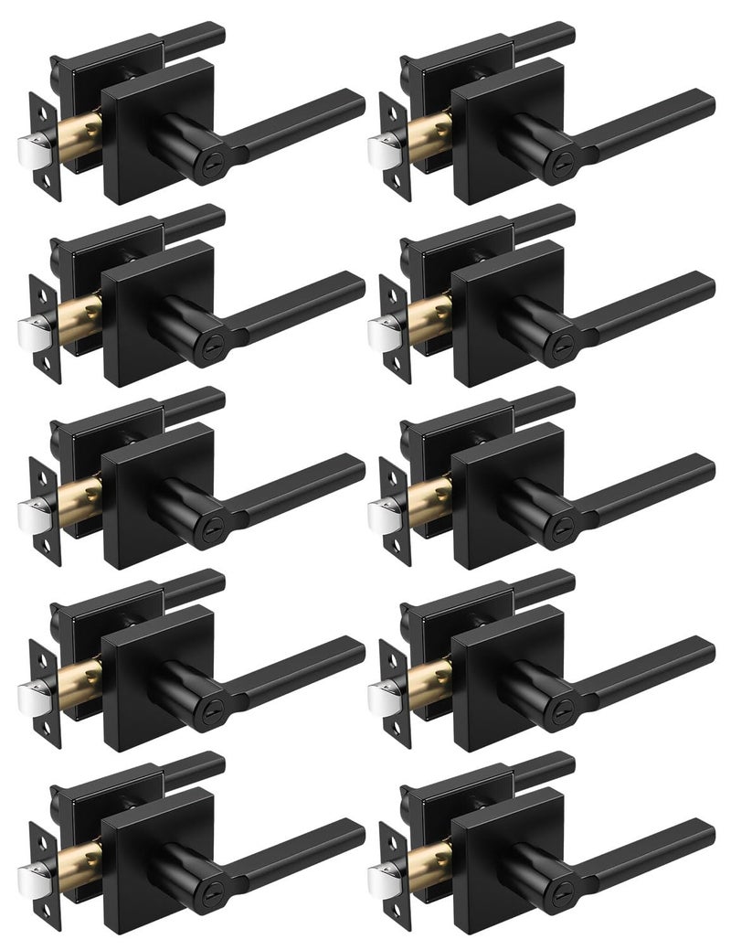 Tinewa 10 Pack Square Privacy Matte Black Door Levers Locksets, Bed/Bath Door Levers Keyless Interior Handles, Reversible for Right & Left Sided Doors Modern Style - Image 1