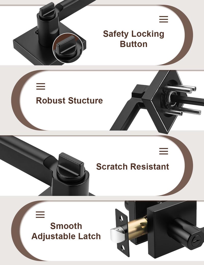 Tinewa 10 Pack Square Privacy Matte Black Door Levers Locksets, Bed/Bath Door Levers Keyless Interior Handles, Reversible for Right & Left Sided Doors Modern Style - Image 3