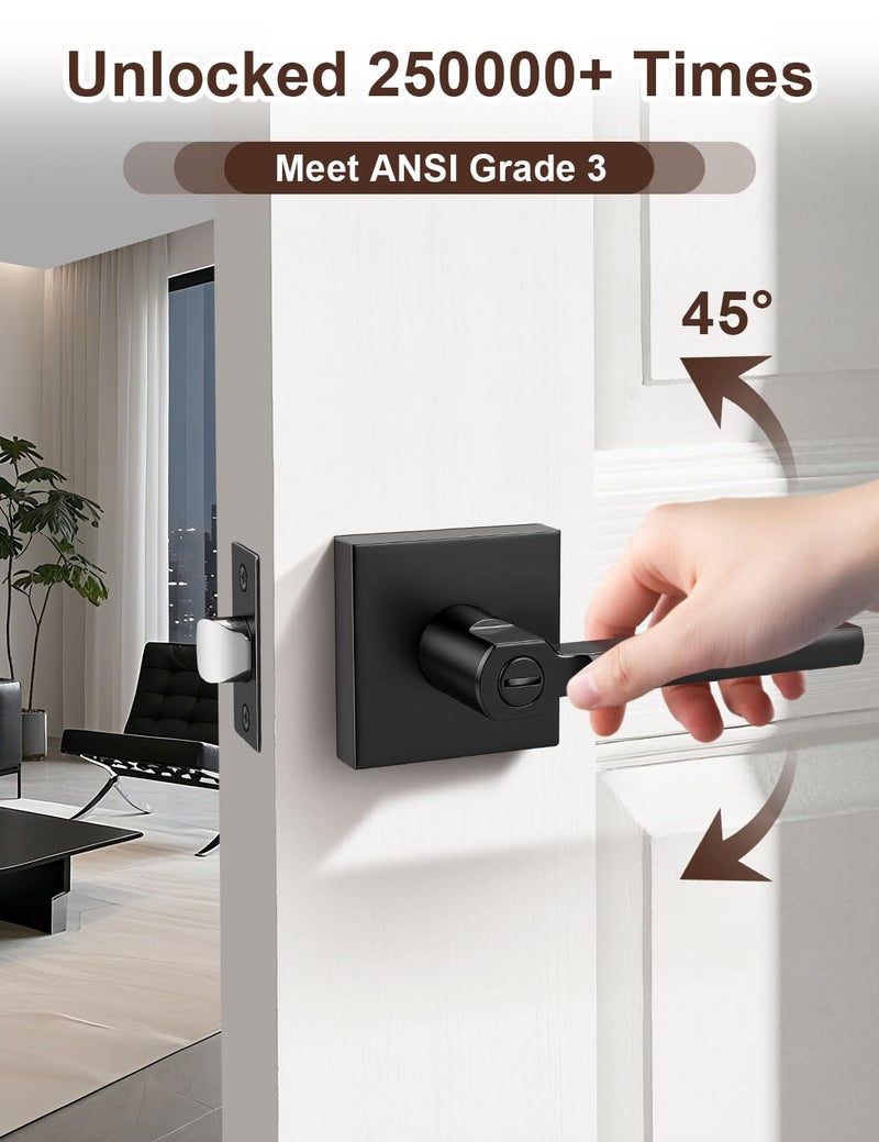 Tinewa 10 Pack Square Privacy Matte Black Door Levers Locksets, Bed/Bath Door Levers Keyless Interior Handles, Reversible for Right & Left Sided Doors Modern Style - Image 2