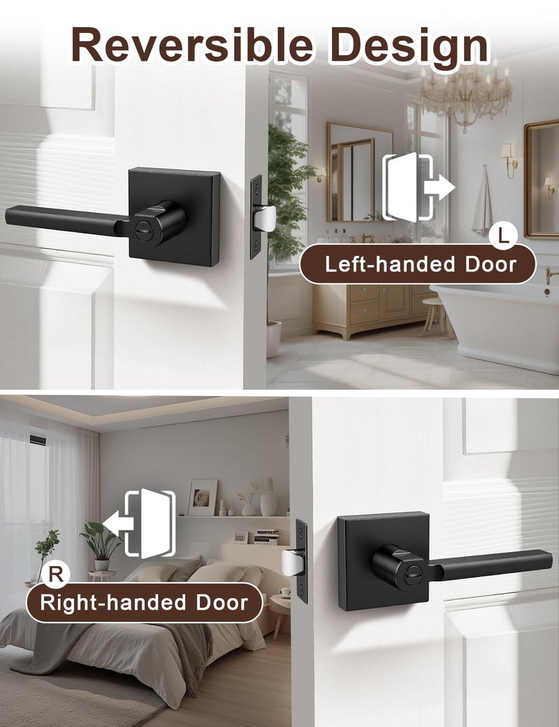 Tinewa 10 Pack Square Privacy Matte Black Door Levers Locksets, Bed/Bath Door Levers Keyless Interior Handles, Reversible for Right & Left Sided Doors Modern Style - Image 5