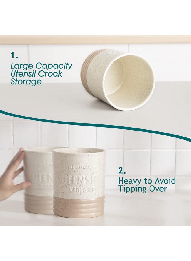 vancasso vancasso Sabine Utensil Holder, 7.2" Large Utensil Crock for Kitchen Counter, Ceramic Utensil Crock Storage, Matte Cream-Colored Farmhouse Utensil Organizer, Utensil Storage for Home Décor, Gifts  - Image 3