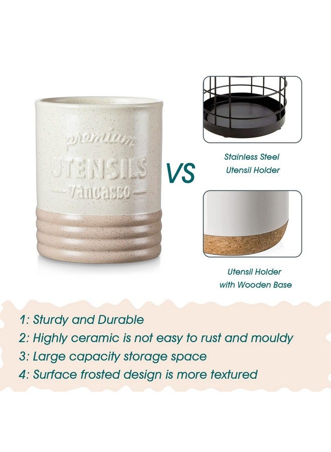 vancasso vancasso Sabine Utensil Holder, 7.2" Large Utensil Crock for Kitchen Counter, Ceramic Utensil Crock Storage, Matte Cream-Colored Farmhouse Utensil Organizer, Utensil Storage for Home Décor, Gifts  - Image 5