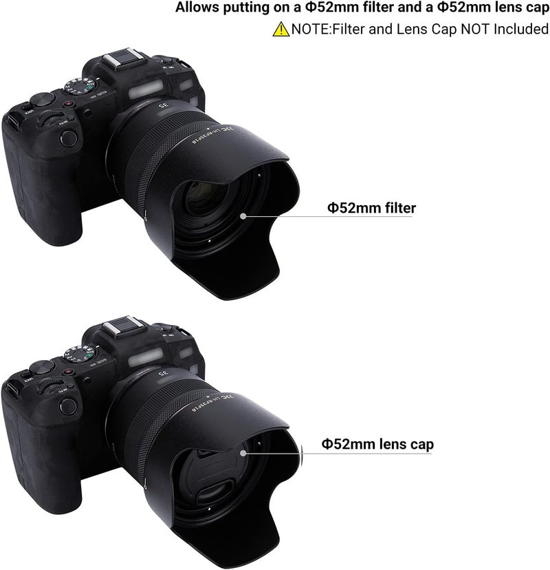 JJC غطاء عدسة زهرة التوليب لـ RF 35mm F1.8 ماكرو IS STM على كاميرا EOS R6 R5 RP R، ظل عدسة قابل للعكس، متوافق مع فلاتر 52mm وغطاء عدسة 52mm - Image 3