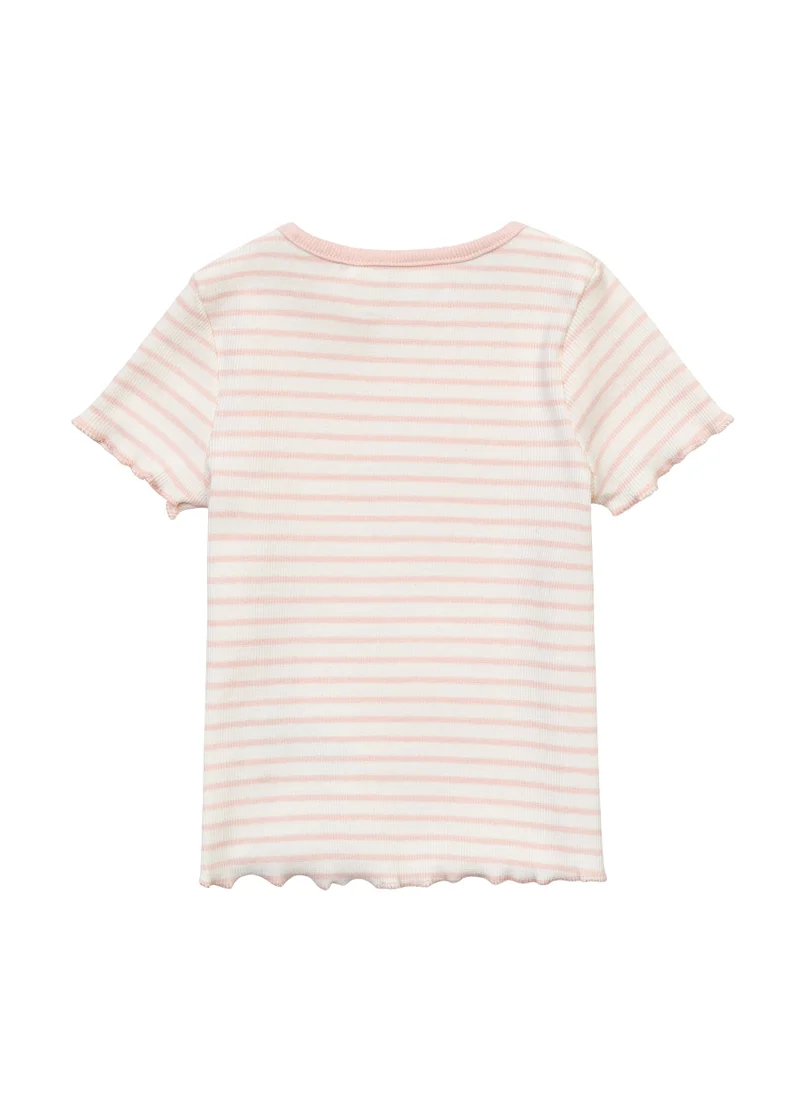 مينوتي Girls Pink & White Striped Ribbed T-Shirt