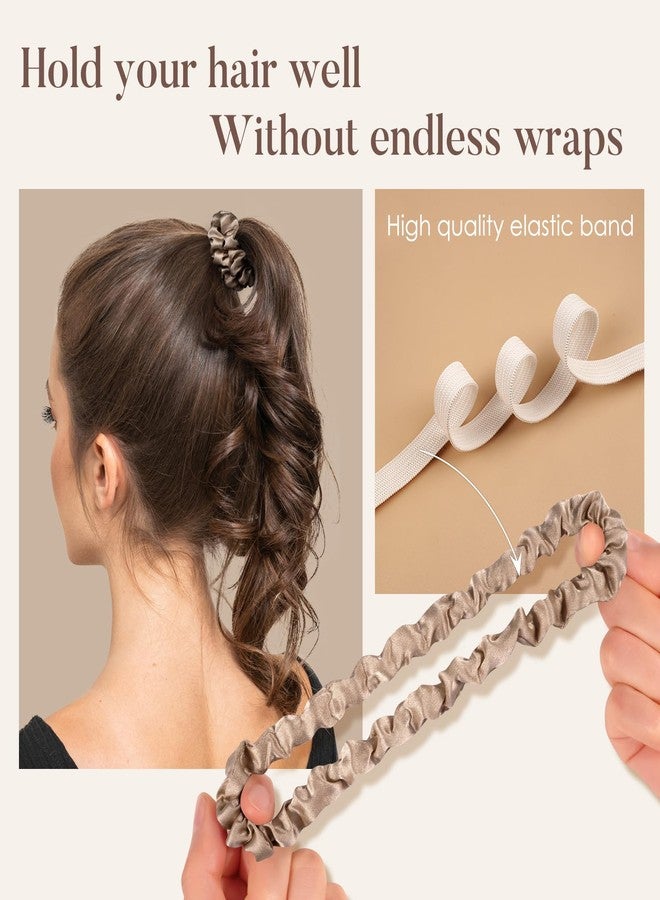 LULUSILK Small Silk Hair Ties No Damage, 100% Real Mulberry Silk, Skinny Scrunchies Ponytail Holders for Thin Fine Hair, Brown, Pack of 3 - Image 4