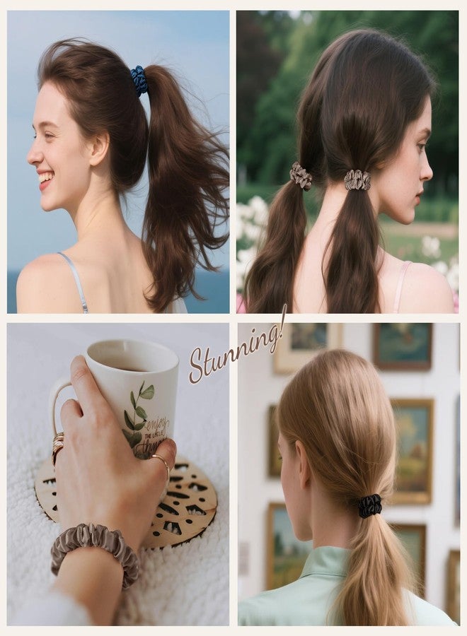 LULUSILK Small Silk Hair Ties No Damage, 100% Real Mulberry Silk, Skinny Scrunchies Ponytail Holders for Thin Fine Hair, Brown, Pack of 3 - Image 5