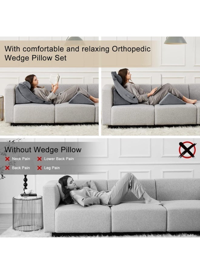 جورفنت مجموعة وسائد إسفينية طبية للسرير مكونة من 4 قطع، وسادة إسفنجية لما بعد الجراحة، وسادة دعم مثلثة قابلة للتعديل، وسائد إسفينية من إسفنج الذاكرة، وسادة إسفينية قابلة للتعديل لتخفيف آلام الجسم والظهر والساق - Image 5