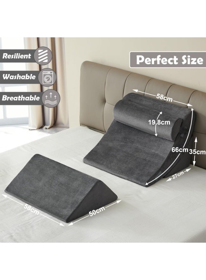 جورفنت مجموعة وسائد إسفينية طبية للسرير مكونة من 4 قطع، وسادة إسفنجية لما بعد الجراحة، وسادة دعم مثلثة قابلة للتعديل، وسائد إسفينية من إسفنج الذاكرة، وسادة إسفينية قابلة للتعديل لتخفيف آلام الجسم والظهر والساق - Image 2