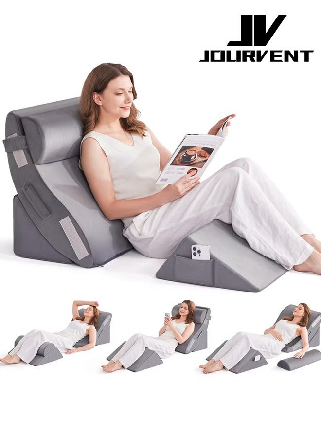 جورفنت مجموعة وسائد إسفينية طبية للسرير مكونة من 4 قطع، وسادة إسفنجية لما بعد الجراحة، وسادة دعم مثلثة قابلة للتعديل، وسائد إسفينية من إسفنج الذاكرة، وسادة إسفينية قابلة للتعديل لتخفيف آلام الجسم والظهر والساق - Image 1