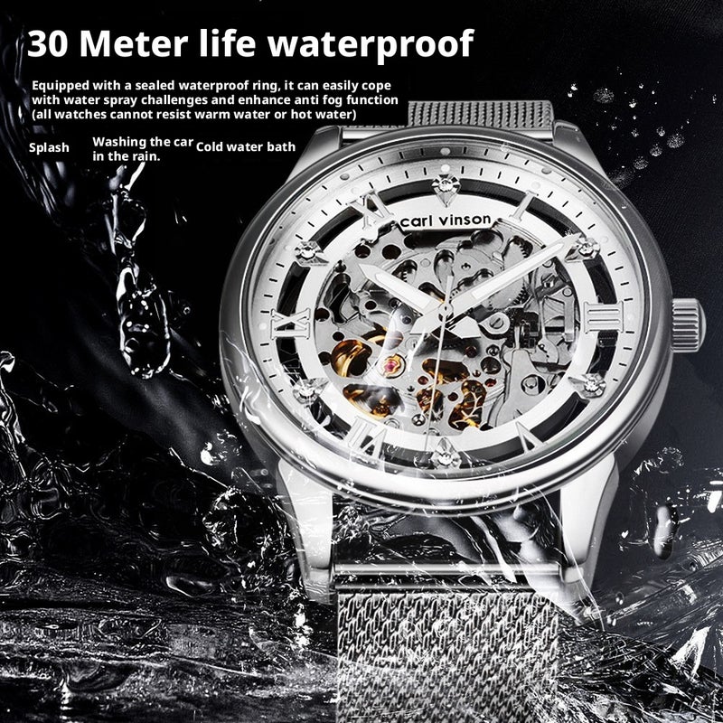 Waterproof Decorative Luminous Business Men's Watch Automatic Skeleton Mechanical Watch - Image 3