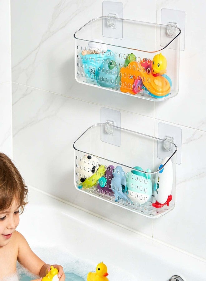Eunion Bath Toy Storage 2 Packs, Large Bath Toy Holder, Quick Dry Bathtub Toys Organizer, Shower Caddy Shower Organizer for Bathroom Storage, No Drill Shelves Basket, Drainable, Clear White - Image 1