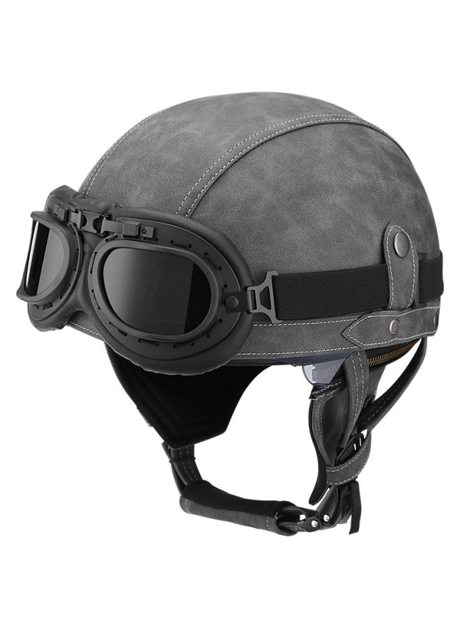 Grey Black Frame Tea Mirror Electric Car Helmet Men's And Women's Four Seasons Retro Half Helmet Summer With Scarf Motorcycle Scooter Head Gray Helmet Safety Helmet