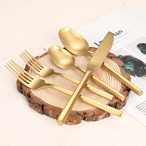 Zerophilo Matte Silverware Set Gold Flatware Set with Hexagon Handle 20 Pieces 18/0 Stainless Steel Cutlery Set Wedding Housewarming Gift Service for 4 (Matt gold) - Image 4