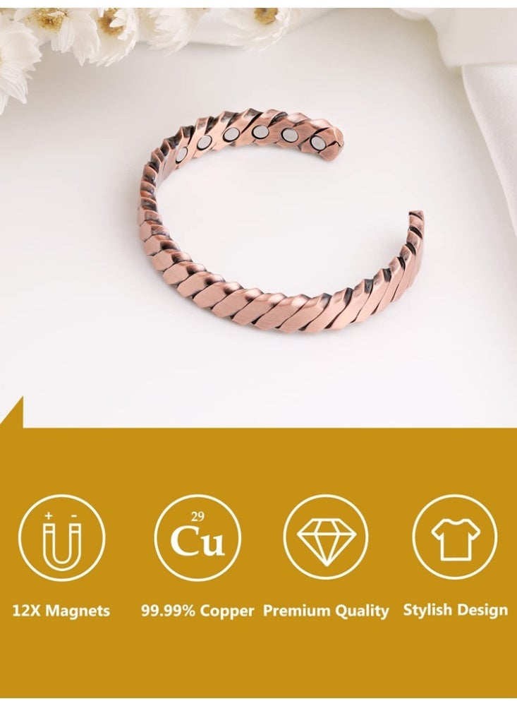 bebeFuture Pure Copper Twisted Cuff Bracelet - Adjustable Open End Design for Men & Women - Image 3