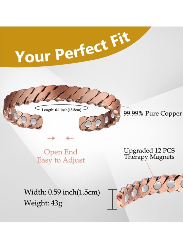 bebeFuture Pure Copper Twisted Cuff Bracelet - Adjustable Open End Design for Men & Women - Image 2