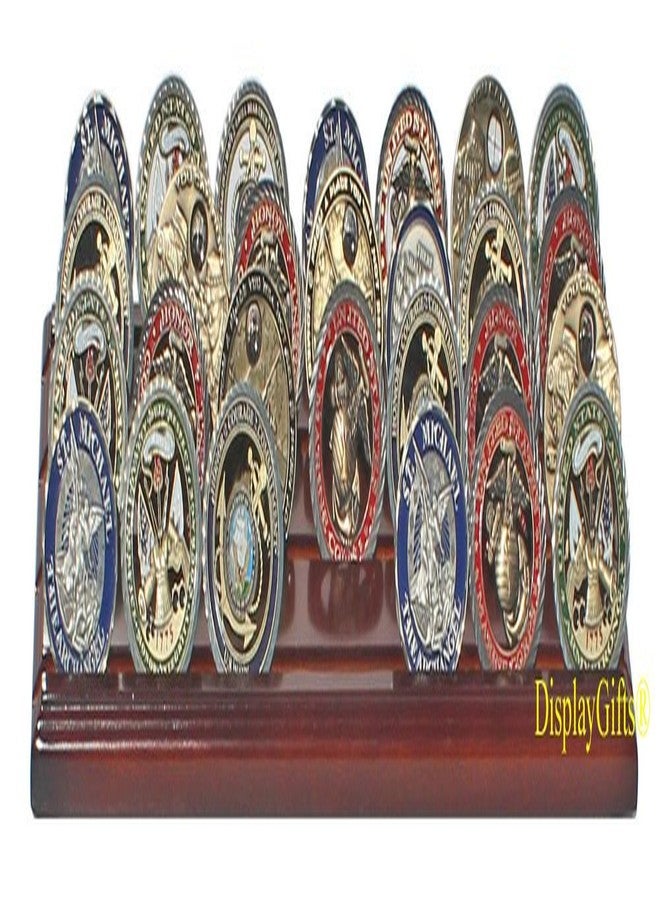 DisplayGifts Challenge Coin Display Stand 4 Row Wooden Holder Rack Case Holds 28 Coins Walnut Finish - Image 4