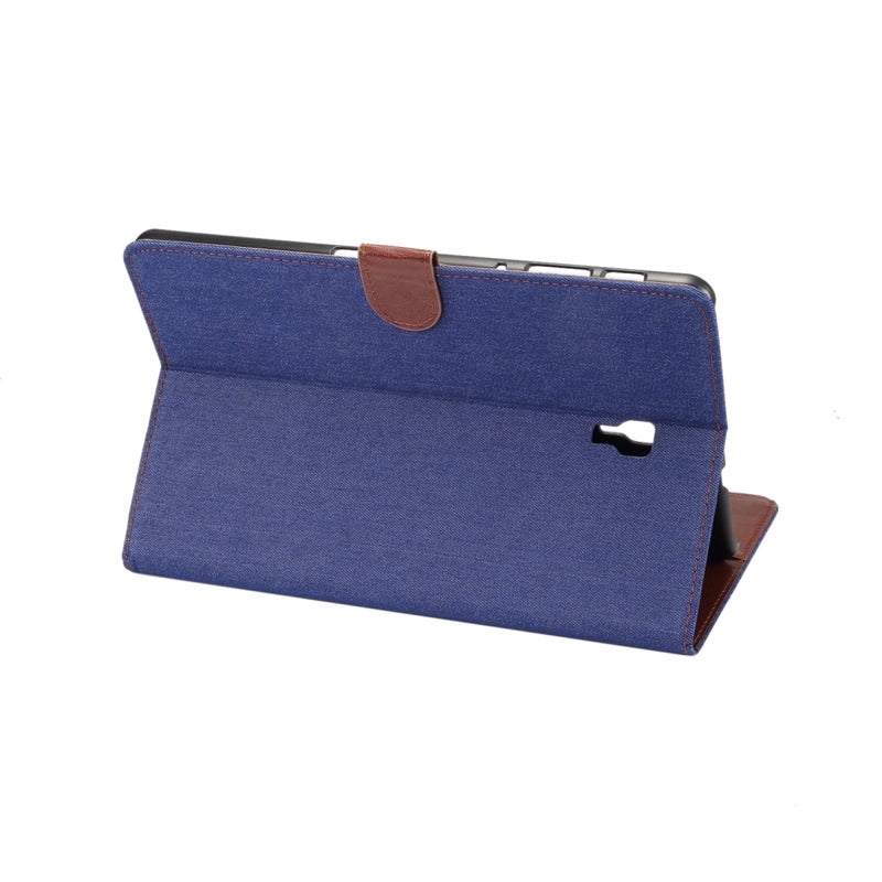 ديبايس جراب جلدي من البولي يوريثان بتصميم أفقي قابل للطي من قماش الدنيم لجهاز Galaxy Tab A 10.5 / T590، مع حامل وفتحة للبطاقات (أزرق داكن) - Image 5
