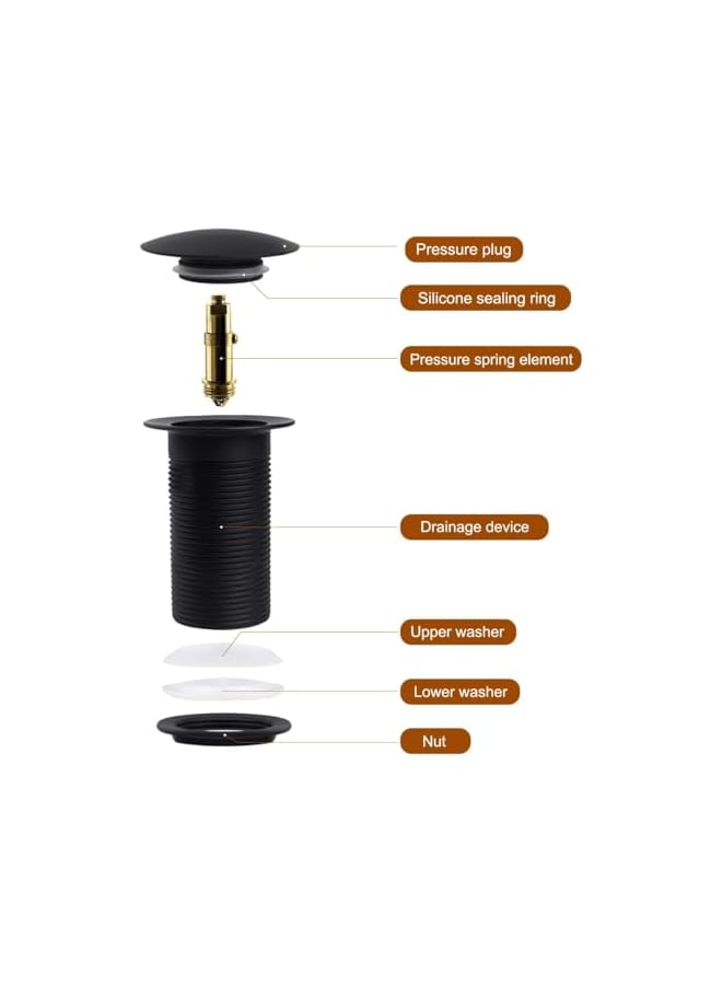 The Bros Bathtub Drain, Pop-up Drain, Black Universal Drain Fitting Valve Pop Up Drain Fitting Without Overflow for Sink/Washbasin Tool-free Installation - Image 2