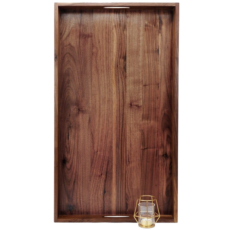 MAGIGO 32 x 18 Inches Extra Large Rectangle Black Walnut Wood Ottoman Tray with Handles Serve Tea Coffee Classic Wooden Decorative Serving Tray