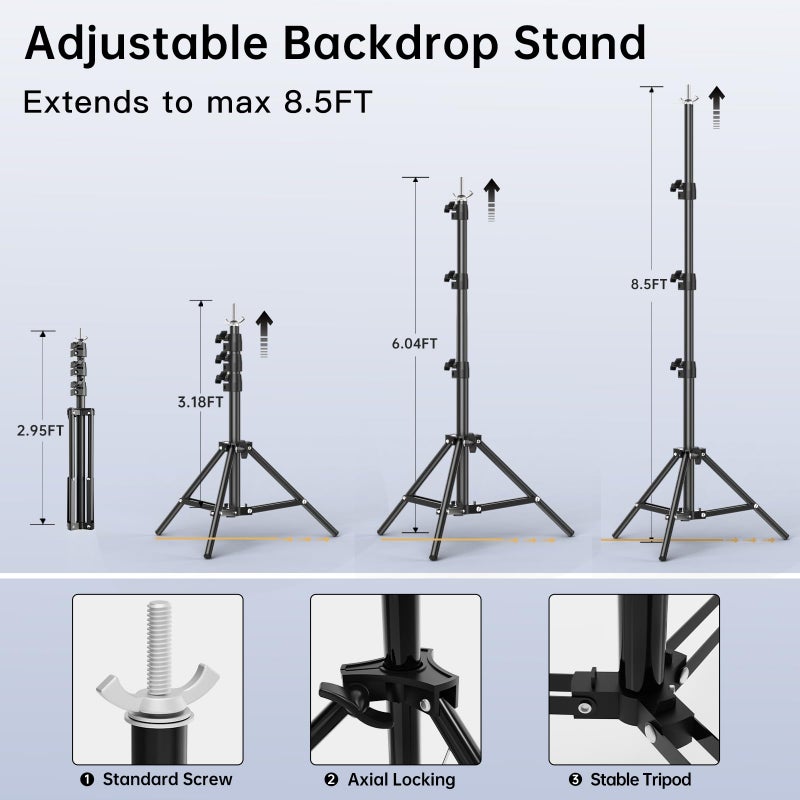 BEIYANG 8.5 x 10 FT Photo Backdrop Stand Kit, Adjustable Background Holder Support System Kit with Carrying Bag, for Photography Video Stutio, Parties Decoration, Advertising Display - Image 2
