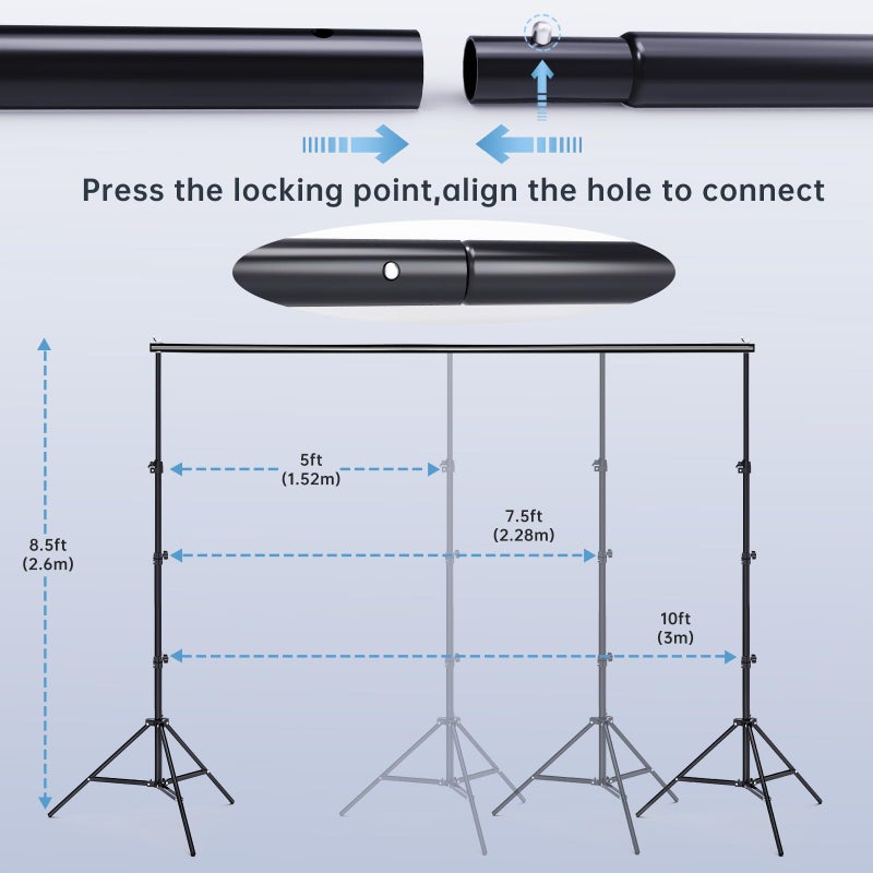 BEIYANG 8.5 x 10 FT Photo Backdrop Stand Kit, Adjustable Background Holder Support System Kit with Carrying Bag, for Photography Video Stutio, Parties Decoration, Advertising Display - Image 5