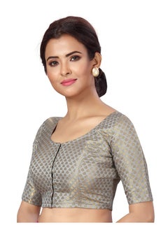 Studio Shringaar Studio Shringaar Women's Readymade Brocade Saree Blouse with Elbow Length Sleeves (2157-Grey, 46)  - Image 2