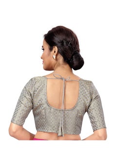 Studio Shringaar Studio Shringaar Women's Readymade Brocade Saree Blouse with Elbow Length Sleeves (2157-Grey, 46)  - Image 4