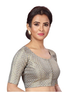 Studio Shringaar Studio Shringaar Women's Readymade Brocade Saree Blouse with Elbow Length Sleeves (2157-Grey, 46)  - Image 3