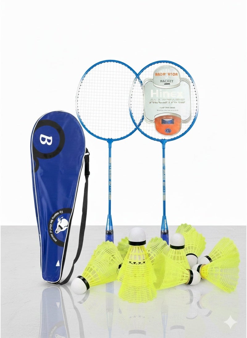 Professional badminton racket set - 2 pieces with carrying case and 6 high-quality plastic tennis shuttlecocks - multi-colored - Image 1