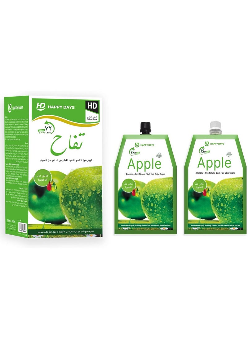 HAPPY DAYS Ammonia Free Hair Color Cream - 500 ml Cream + 500 ml Developer - Apple (Natural Black ) - Image 1