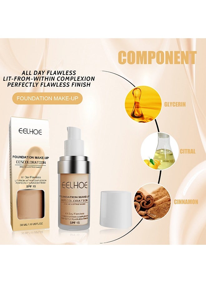 EELHOE - Foundation Make Up SPF 15,Colour Changing Foundation for Different Skin Tone, Foundation Makeup Base Nude Face Liquid Full Coverage Concealer 30ml - Image 1