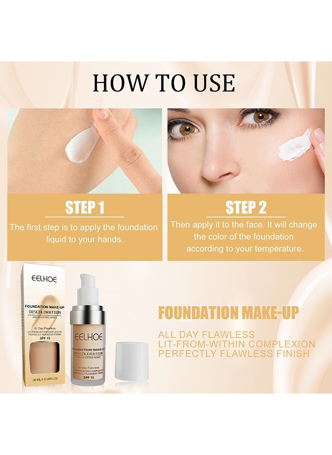 EELHOE - Foundation Make Up SPF 15,Colour Changing Foundation for Different Skin Tone, Foundation Makeup Base Nude Face Liquid Full Coverage Concealer 30ml - Image 1