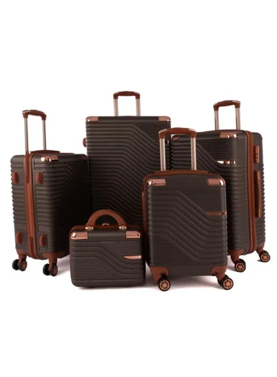 ليمرا طقم شنط سفر مكون من خمس حقائب أمتعة لون بني بمقاس 32"/28"/24"/20"/12 انش
