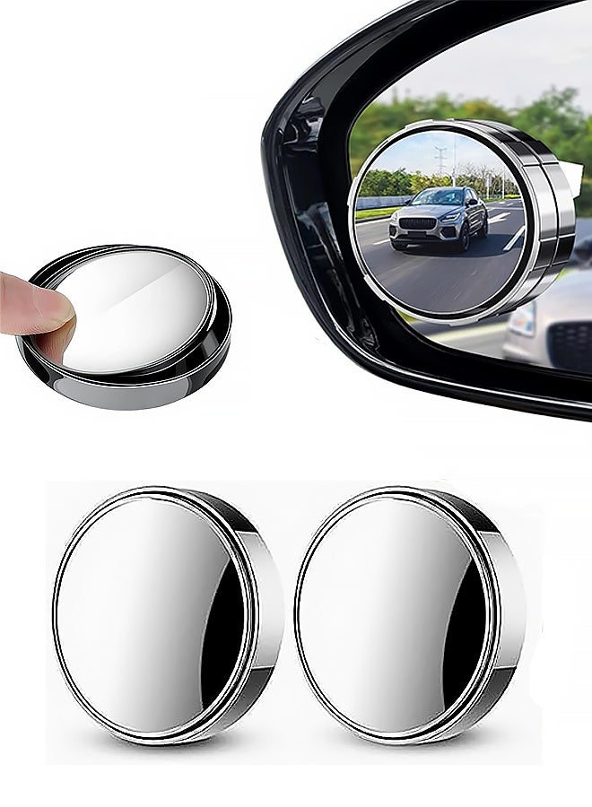 مرآتان جانبيتان للرؤية الخلفية بزاوية واسعة 360 درجة، مصنوعتان من زجاج عالي الدقة دائري بقطر 2 بوصة، مناسبتان للسيارات وسيارات الدفع الرباعي والشاحنات، لون فضي. - Image 1