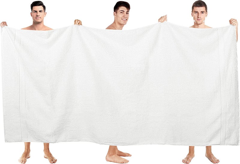 TIQH 600 GSM 100% Cotton Highly Absorbent and Quick Dry Extra Large Bath/Beach Towel/Jumbo Bath Sheet (36x72 Inches, White) - Image 1